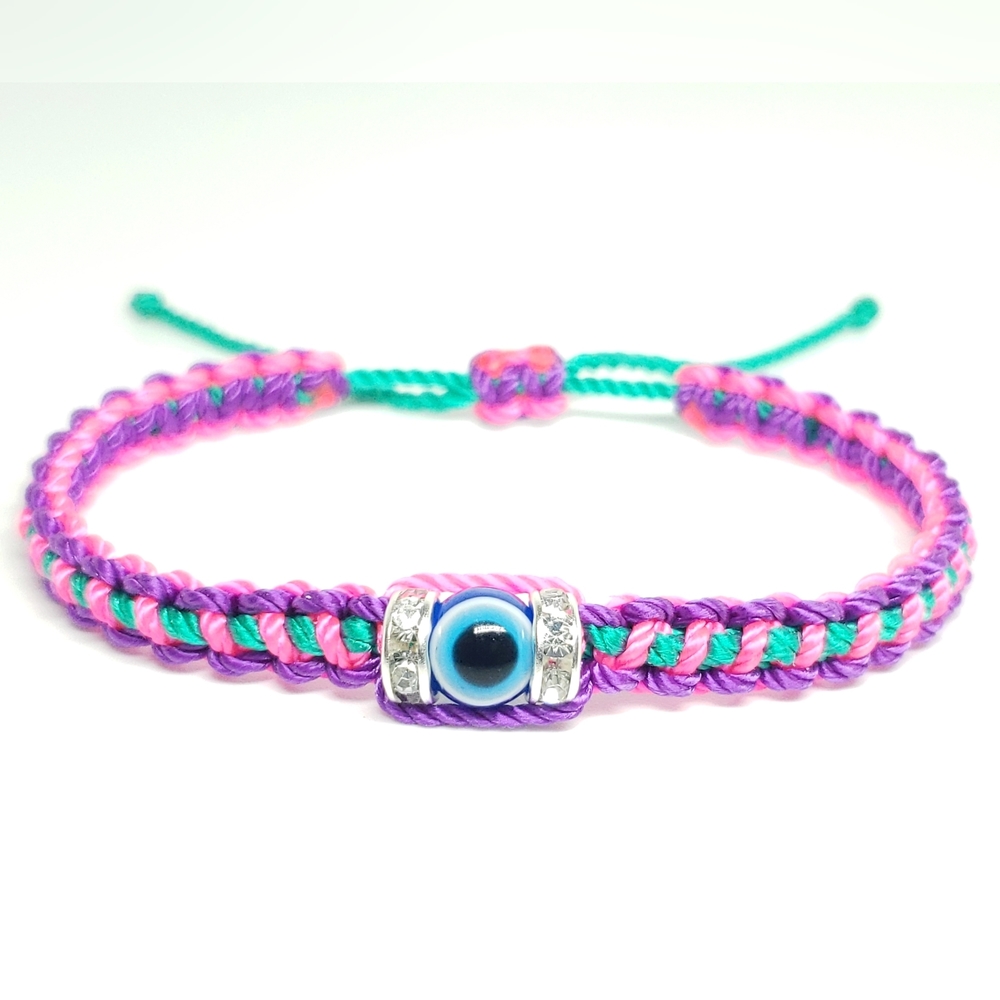 multicolored evil eye bracelet, adjustable lucky bracelet, good vibes, bracelet